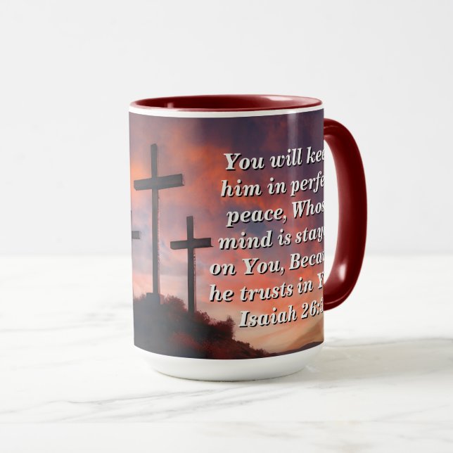 Anpassad Skrift Tro Kaffe Mugg Jesaja 26:3 (Framsida höger)