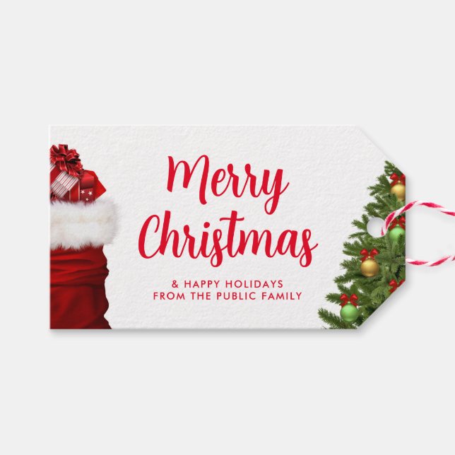 Anpassad skript Röd Grön God Jul Holiday Presentetikett (Framsidan (Horizontal))