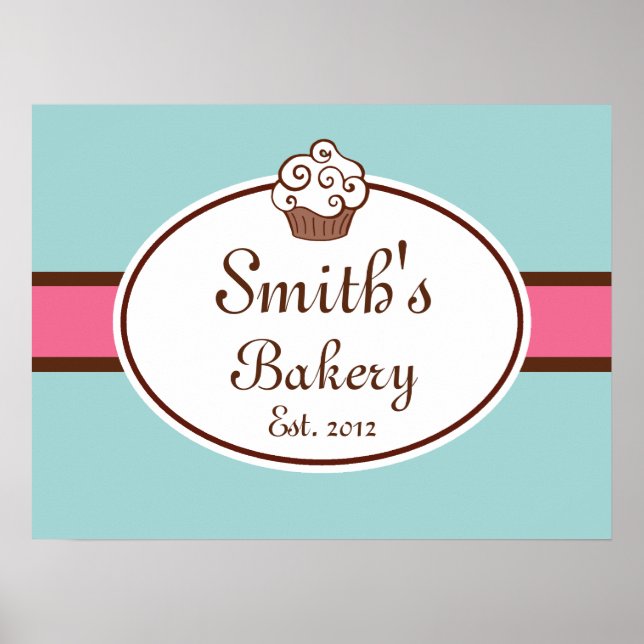 Anpassad Skriv ut Cupcoa Bakery Sign Art Poster (Framsidan)