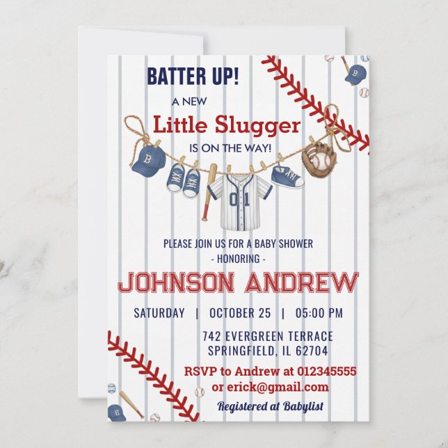 Anpassad Slå till Baseboll Baby Shower Inbjudningar (Framsida)