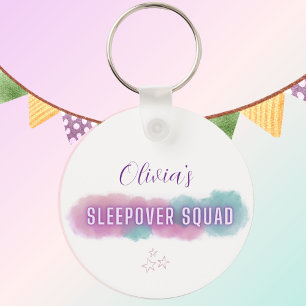 Anpassad "Sleepover Squad" söt pastellprodukt Nyckelring