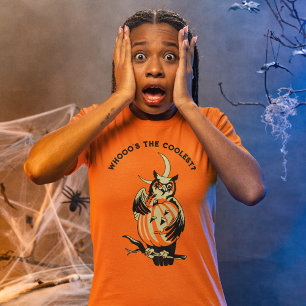 Anpassad slogan Retro Uggla och Pumpkin Halloween T Shirt