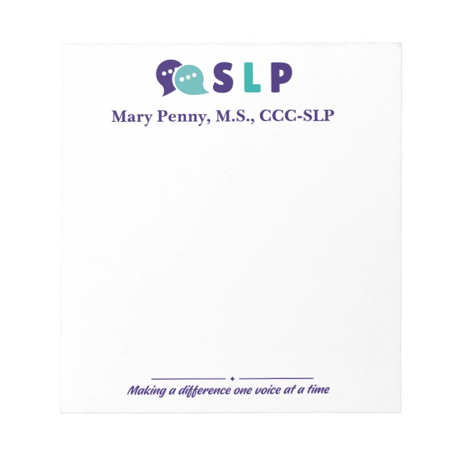 Anpassad SLP-block - Logoped  Anteckningsblock (Framsida)