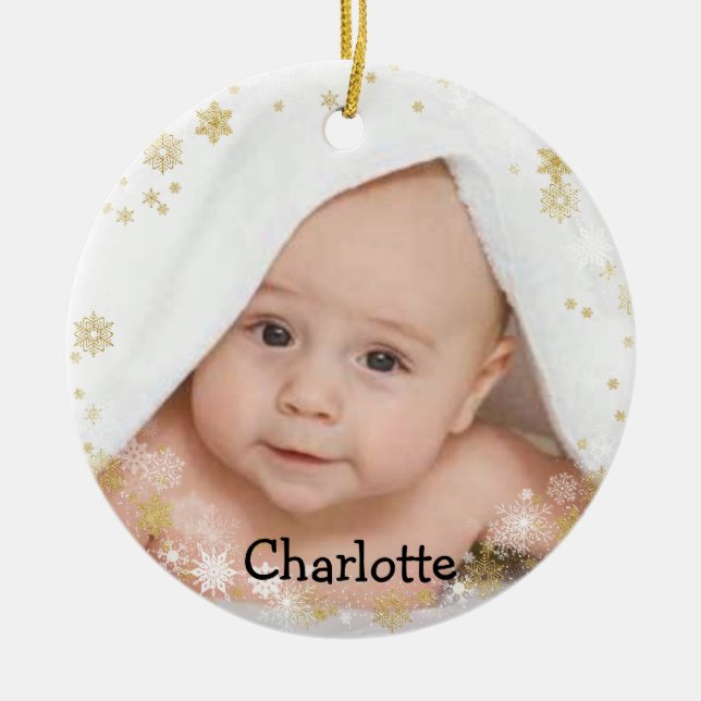 Anpassad snöflinga från Namn och fotorundan Julgransprydnad Keramik (Framsidan)