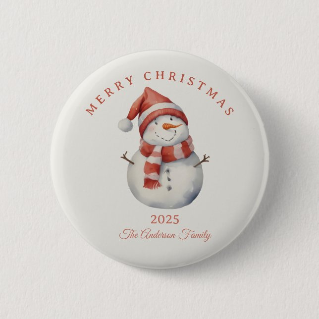 Anpassad snöman vattenfärg julstämning present knapp (Framsida)
