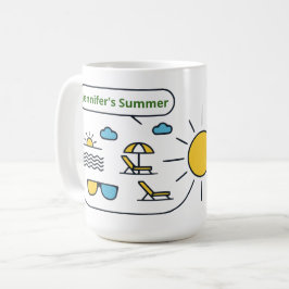 Anpassad solig gul linjekonst sommarstrand kaffemugg