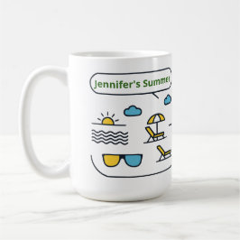 Anpassad solig gul linjekonst sommarstrand kaffemugg