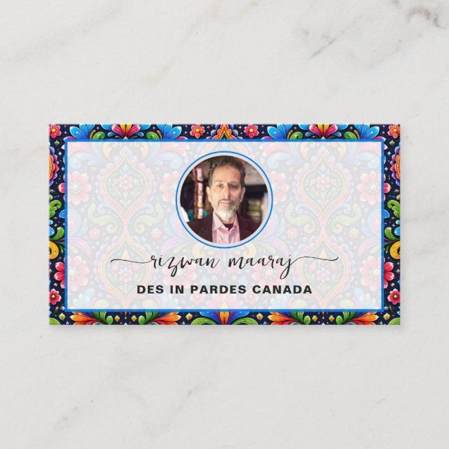Anpassad sömlös mönsterlogotyp, qr-kod och foto  visitkort (Framsida)