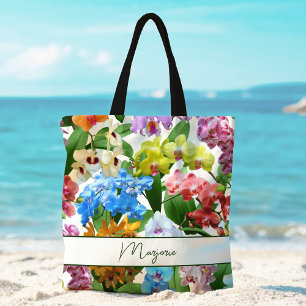 Anpassad sommar tropisk blomsterorkidéer färgrik tygkasse