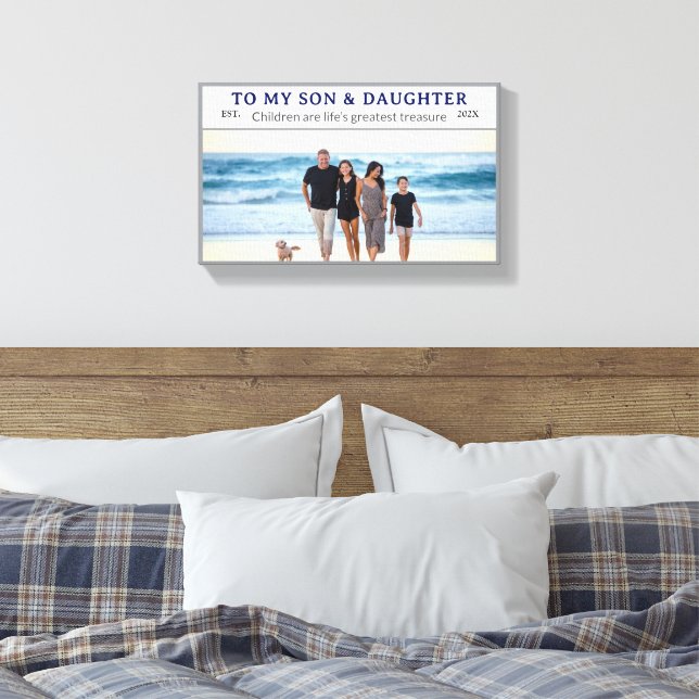 Anpassad Son & Dotter-dagen Familjefoto Canvas (Insitu (sovrum))