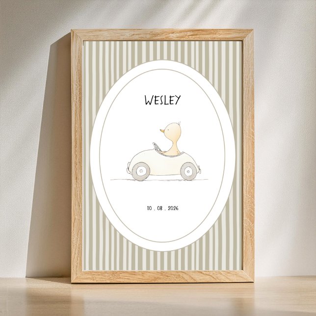 Anpassad Söt Anka Racingbil Barnkammare Namn Datum Poster (Personalize Name and Date of this Cute Animal Nursery poster )