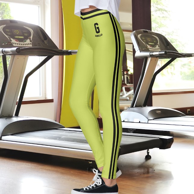Anpassad söt äpplegrön svarta ränder monogram leggings (Skapare uppladdad)