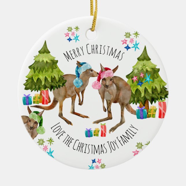 Anpassad söt Aussie-känguru jul Julgransprydnad Keramik (Framsidan)
