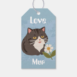 Anpassad söt grå katt med Mur och Kärlek Presentetikett