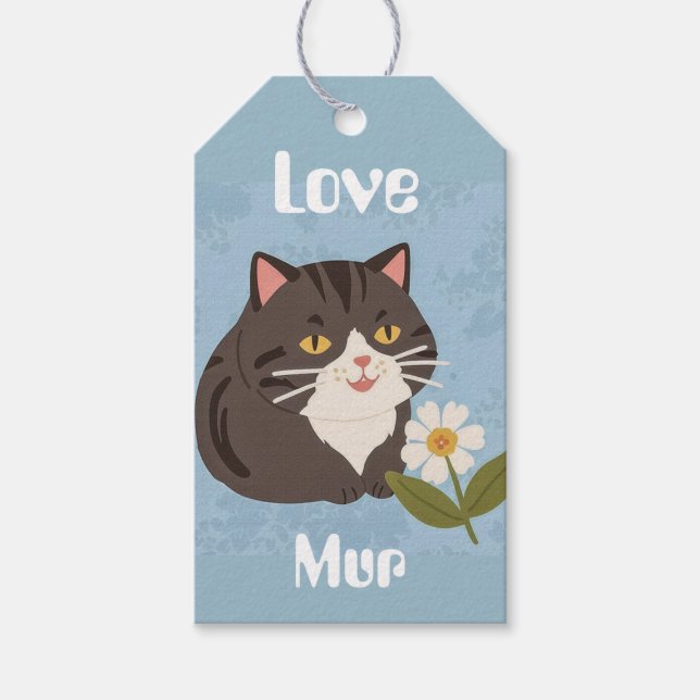 Anpassad söt grå katt med Mur och Kärlek Presentetikett (Framsidan)