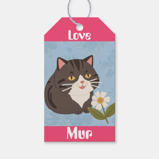 Anpassad söt grå katt med Mur och Kärlek Presentetikett (Framsidan)