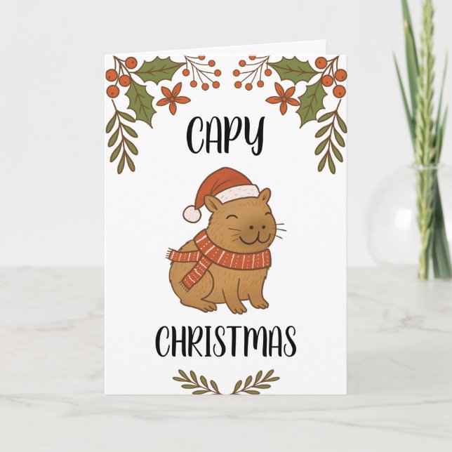 Anpassad Söt Handritad Capybara Puns Jul Kort (Framsida)