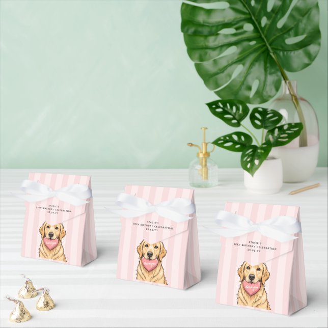 Anpassad söt hund med rosa hjärta tack presentaskar (Multipel)