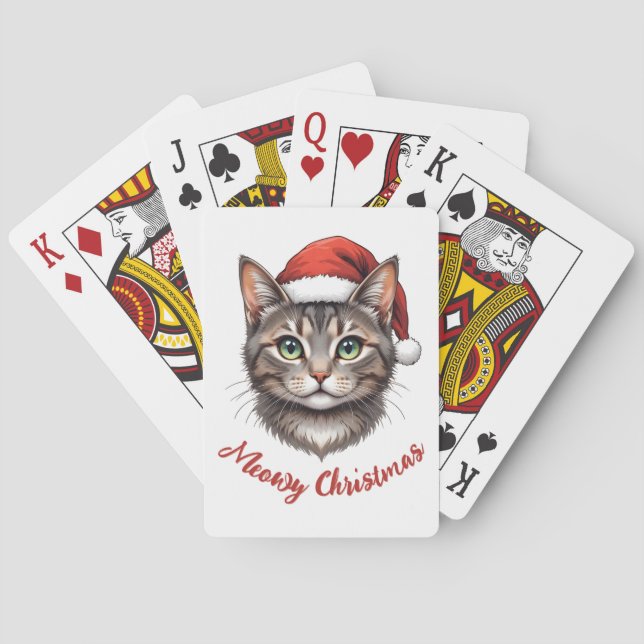 Anpassad söt julkatt med tomtehatt casinokort (Baksidan)