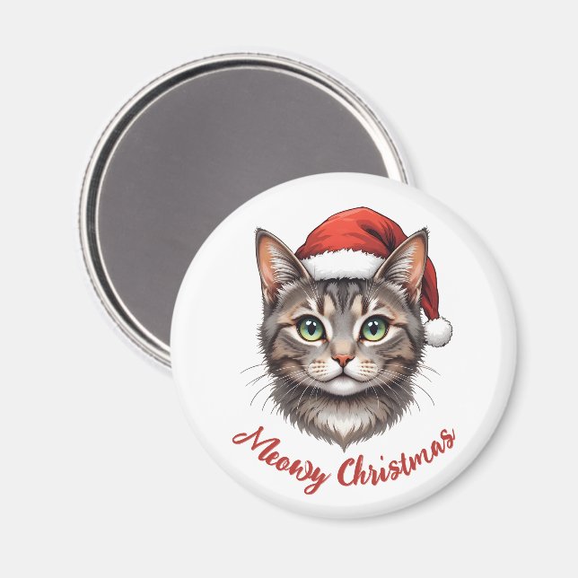 Anpassad söt julkatt med tomtehatt magnet (Front/Back)