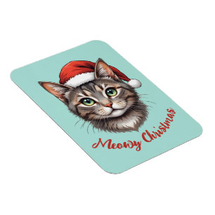 Anpassad söt julkatt med tomtehatt magnet