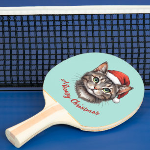 Anpassad söt julkatt med tomtehatt pingisracket