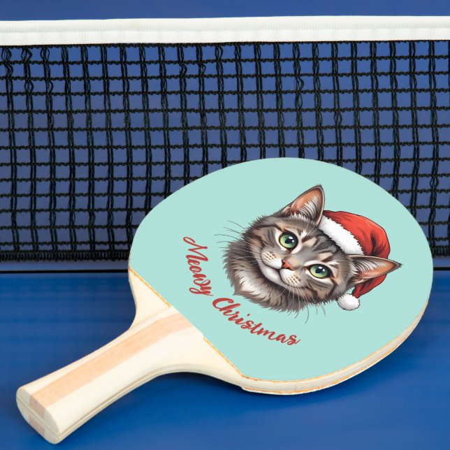 Anpassad söt julkatt med tomtehatt pingisracket (Insitu)