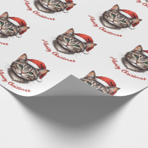 Anpassad söt julkatt med tomtehatt presentpapper