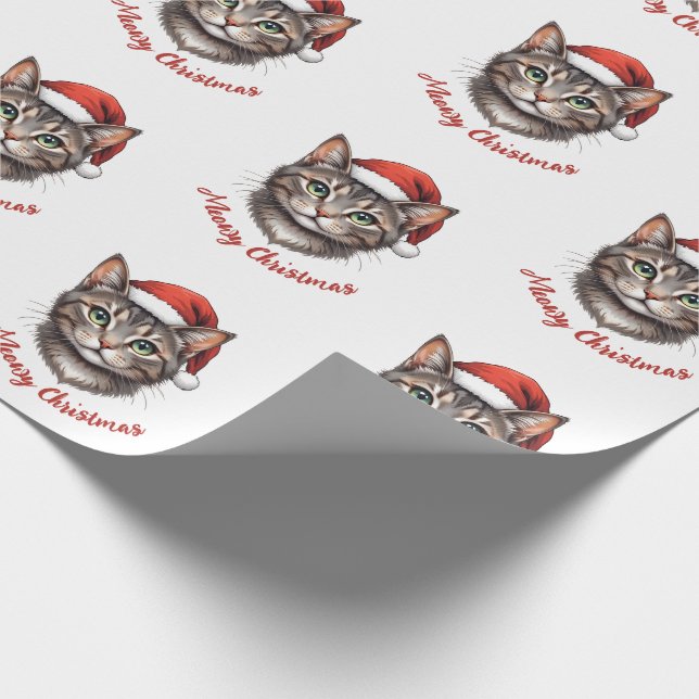 Anpassad söt julkatt med tomtehatt presentpapper (Hörn)