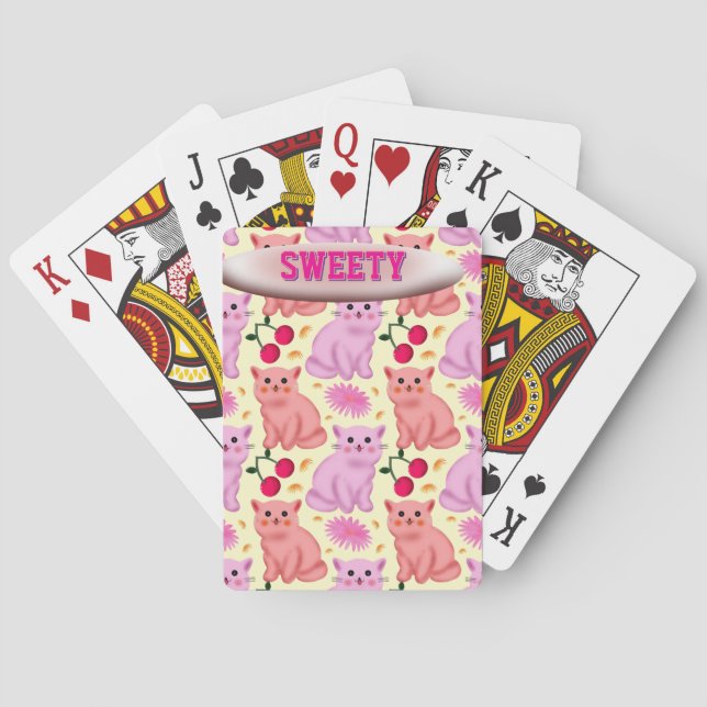 Anpassad Söt Katt Körsbärs Blommig Mönster Casinokort (Baksidan)