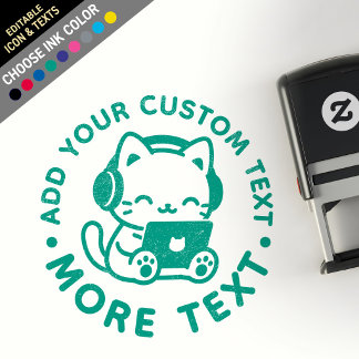 Anpassad söt kawaii chibi lo-fi studiekatt laptop självfärgande stämpel