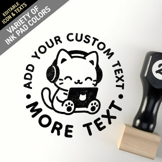 Anpassad söt kawaii chibi lo-fi studiekatt laptop stämpel