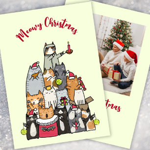 Anpassad söt Meowy jul tecknad katt foto Julkort