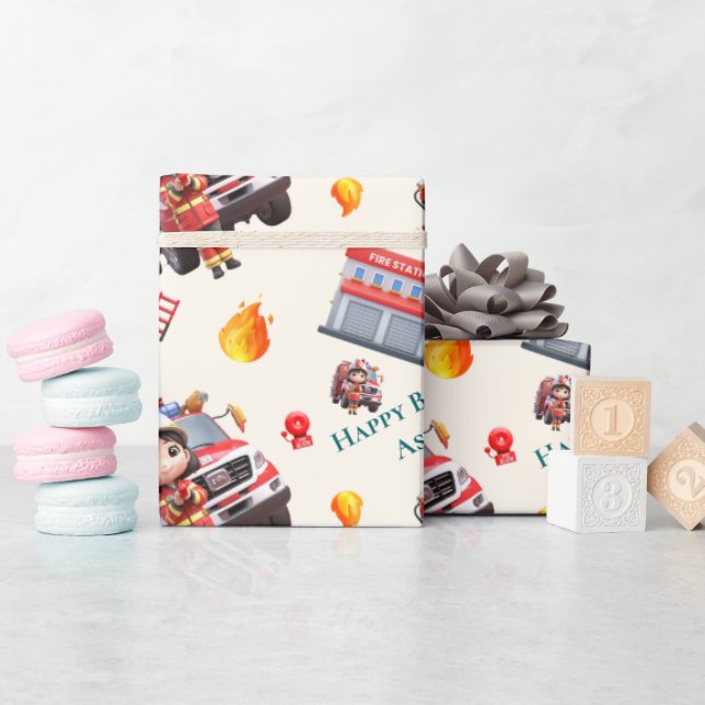 Anpassad söt rolig 3D brandman tjej födelsedag |  Presentpapper (Baby Shower)