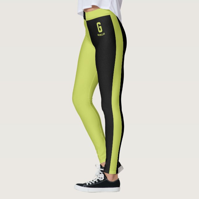 Anpassad söt svart Apple gröna ränder monogram Leggings (Vänster)