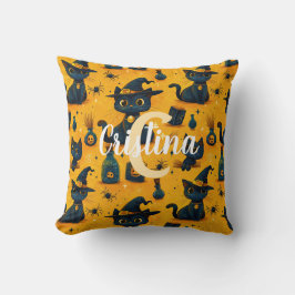 Anpassad söt svart kattmönster orange Halloween Kudde