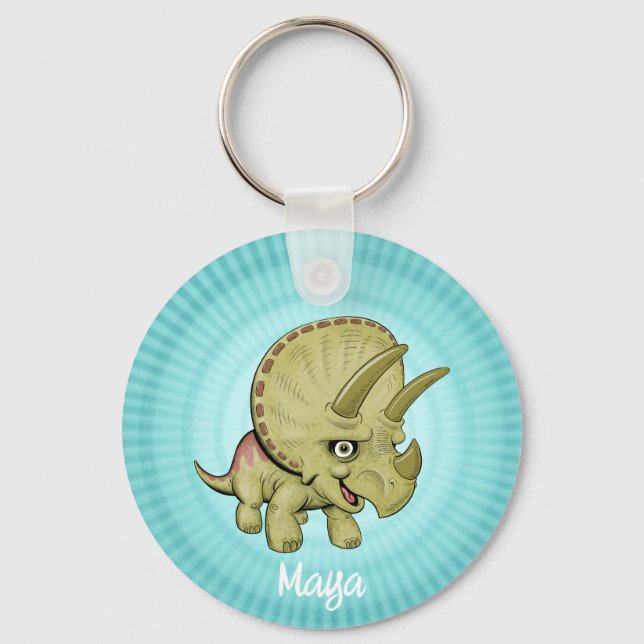 Anpassad söt Triceratops Nyckelring (Framsida)