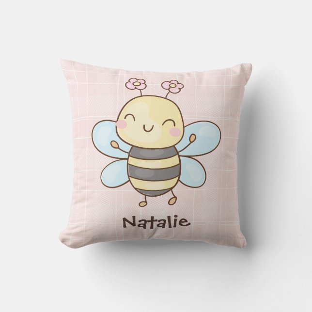 Anpassad söt underbar bin Pastell Födelse Pink Kudde (Framsida)
