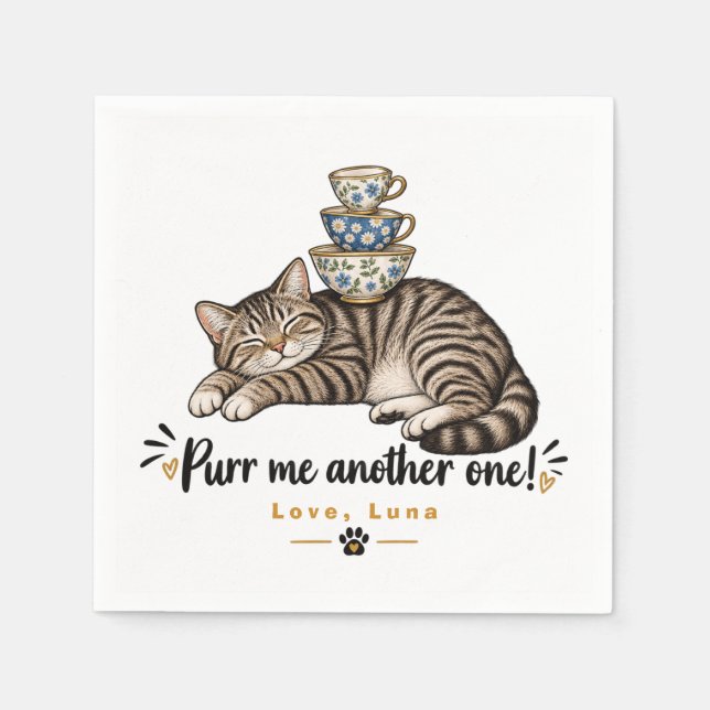 Anpassad Sovande Tabby Katt Tekopp Stack Konst Pappersservett (Framsidan)