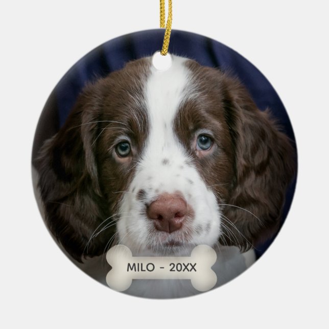 Anpassad Spaniel Valp Hund Foto Julgransprydnad Keramik (Framsidan)
