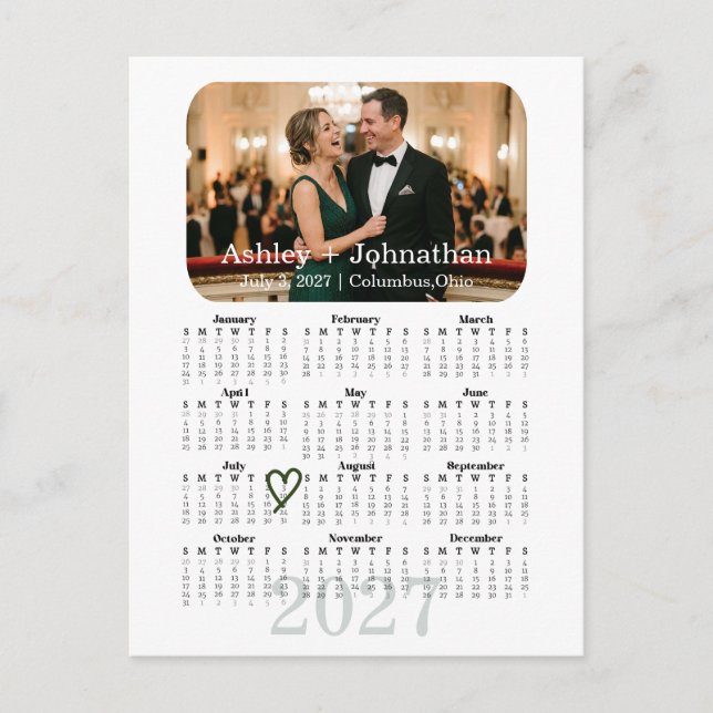 Anpassad Spara Datum Foto 2027 Kalender Postkort Vykort (Framsida)