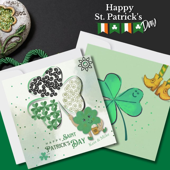 Anpassad ST Patrick's Day Shamrock Öl Högtidlig Ko Julkort (Custom ST Patrick's Day Shamrock Beer Holiday Card)