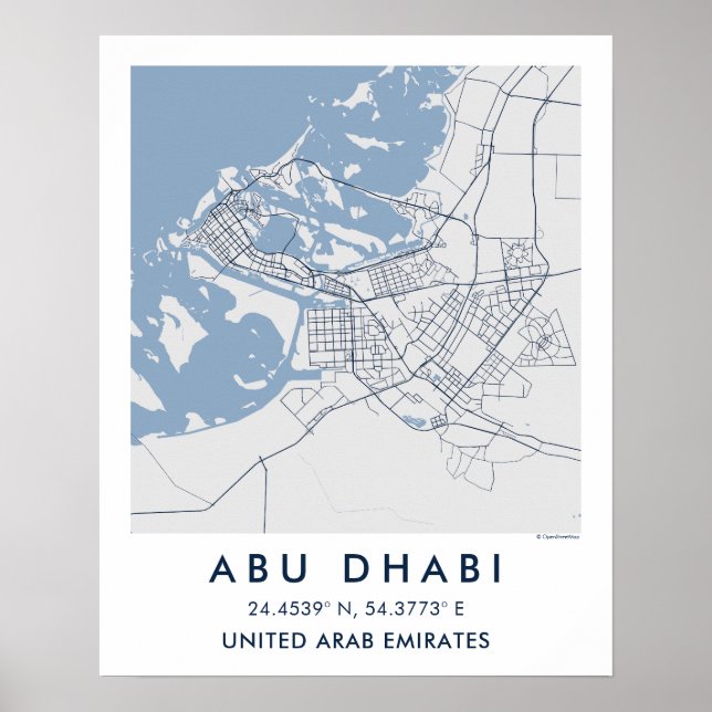 Anpassad stadskarta Abu Dhabi UAE Väggkonst Affisc (Framsidan)