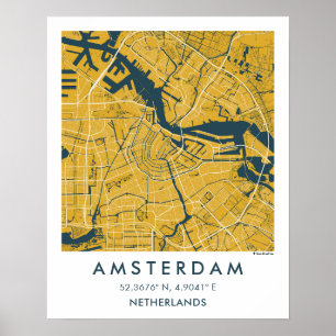 Anpassad stadskarta Amsterdam Nederländerna Poster