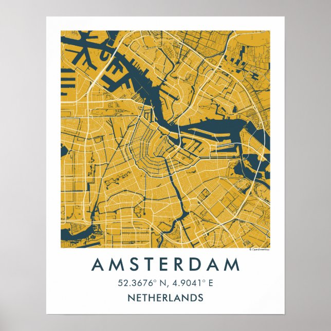 Anpassad stadskarta Amsterdam Nederländerna Poster (Framsidan)