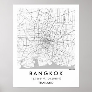Anpassad stadskarta Bangkok Thailand väggkonstaffi Poster