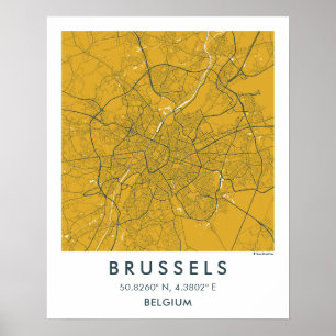 Anpassad stadskarta Bryssel Belgien väggkonst affi