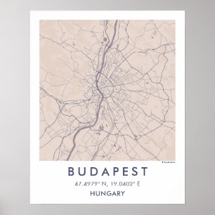 Anpassad Stadskarta Budapest Ungern Väggkonst Affi