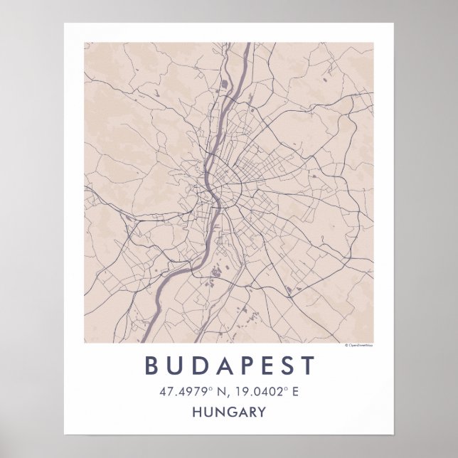 Anpassad Stadskarta Budapest Ungern Väggkonst Affi (Framsidan)