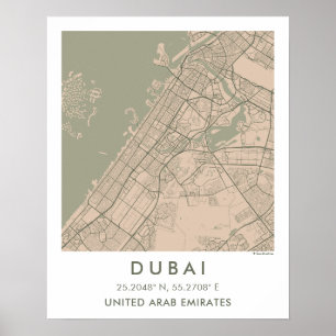 Anpassad stadskarta Dubai UAE Väggkonstaffisch Poster